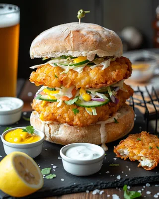 Kabeljau-Slaw-Burger mit Mango-Mayo
