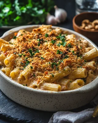 Cashew-Knoblauch-Pasta-Auflauf
