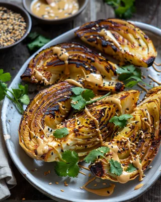 Gegrillter Kohl mit Miso‑Tahini