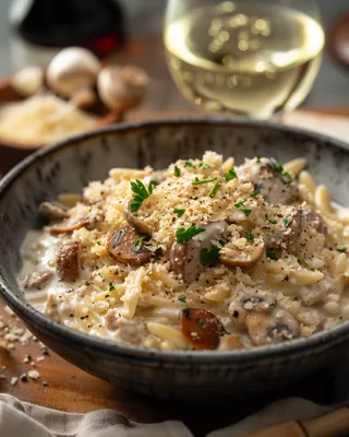 Orzo mit Pilzen und Wurst