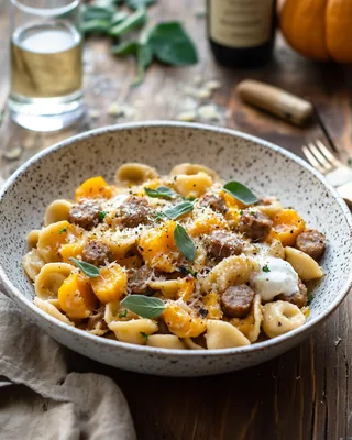 Kürbis- und Wurst-Pasta