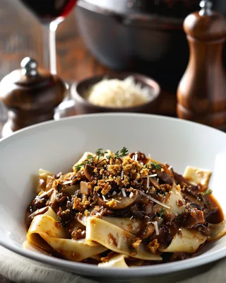 Pilz-Ragù mit knusprigen Semmelbröseln