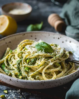 Pistazien-Basilikum-Pasta mit Spargel