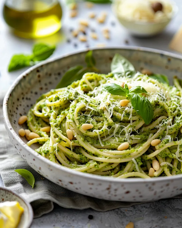 Grüne Garden-Pasta mit Pesto
