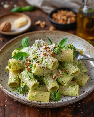 Walnuss-Basilikum-Rigatoni mit Brokkoli