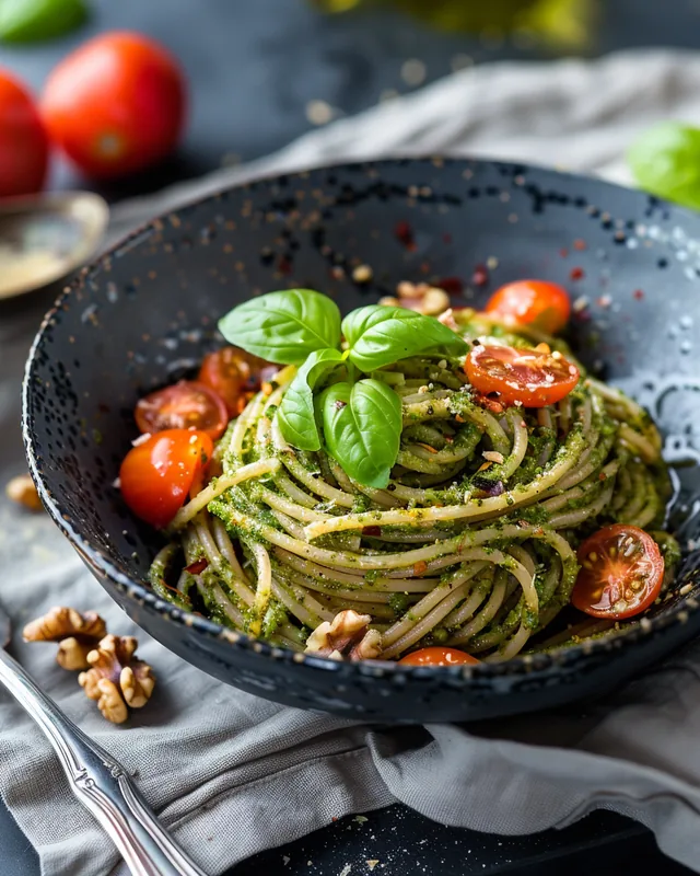 Walnuss-Pesto-Pasta mit Tomaten