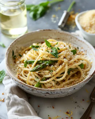 Zitronen-Kräuter-Pasta mit Spargel