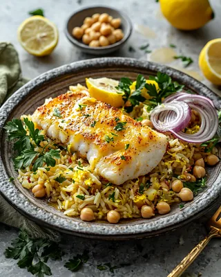 Kabeljau-Pilaf mit Sumach-Artischocken