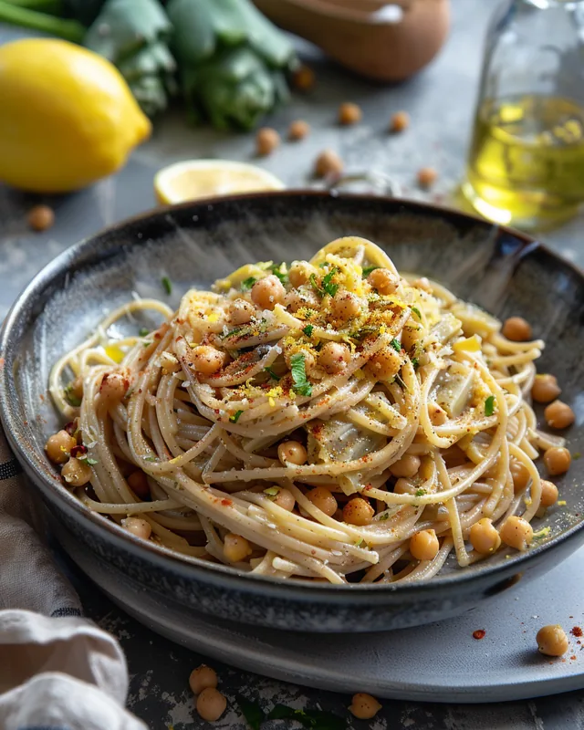 Pasta mit Artischocken und Kichererbsen
