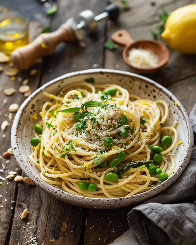 Zitronen-Kräuter-Pasta mit Spargel