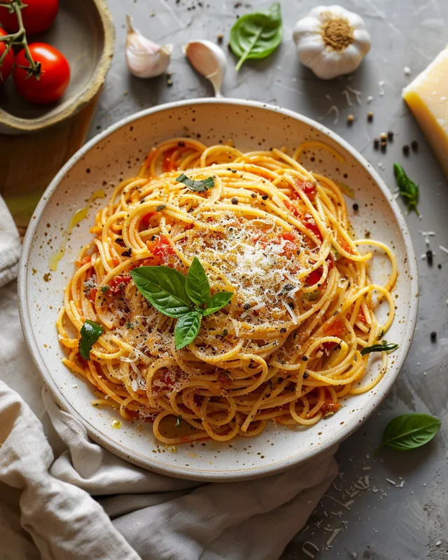 Pasta mit Tomaten und Basilikum