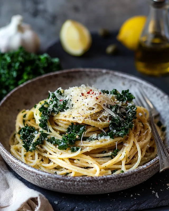 Parmesan‑Grünkohl‑Spaghetti