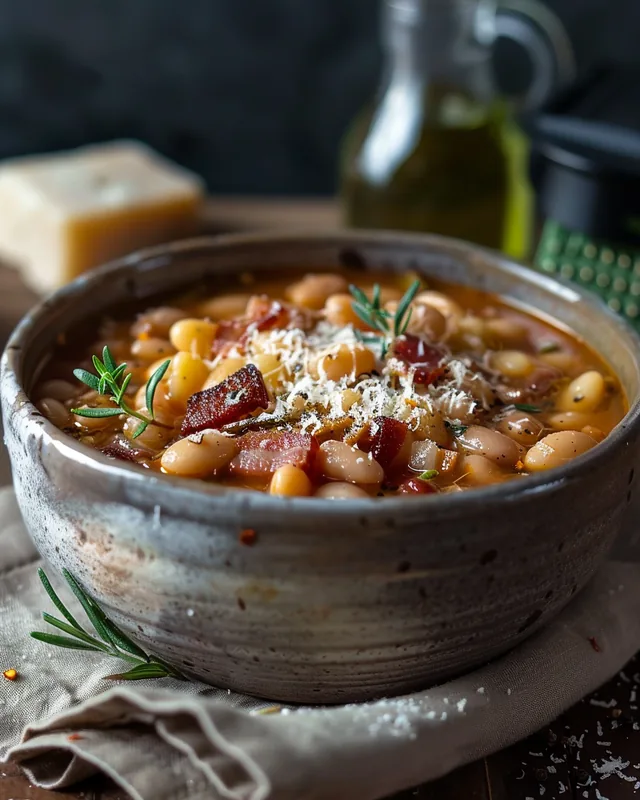 Italienischer Bohnen- und Speck-Pasta-Eintopf