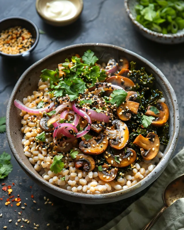 Würzige Gersten-Bowl mit Pilzen