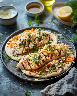 Fladenbrote mit Weißfisch und Krautsalat