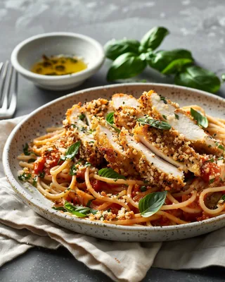 Knoblauch-Basilikum Hähnchen-Pasta