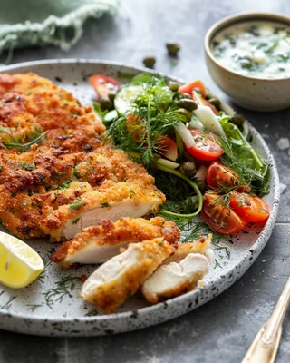 Kräuter-Hähnchen-Schnitzel & Gribiche