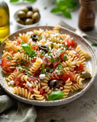 Mediterrane Basilikum-Feta-Pasta