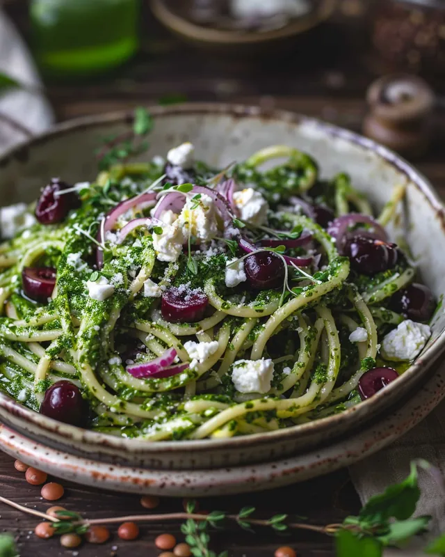 Linsen-Pasta mit Feta-Drizzle