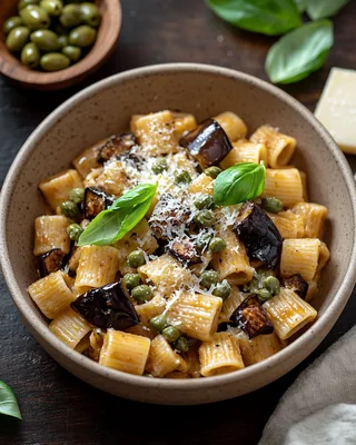 Pasta mit Aubergine und Oliven