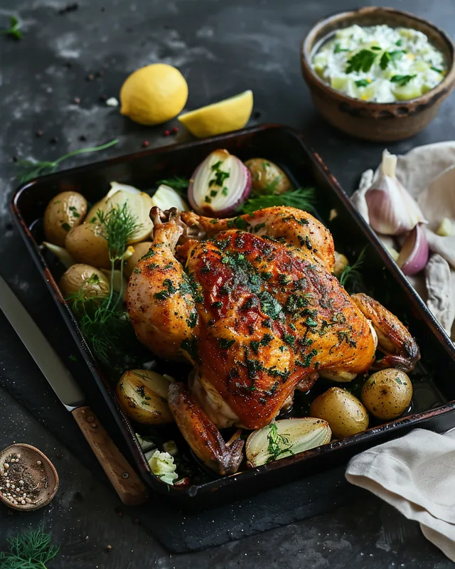 Brathähnchen mit Kartoffelsalat