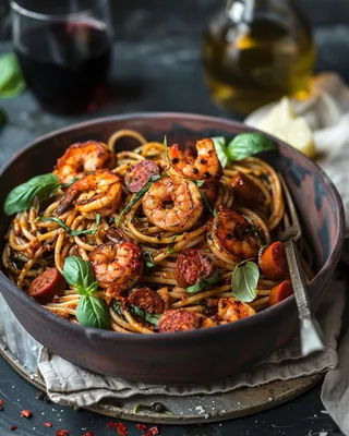 Linguine mit Chorizo und Garnelen