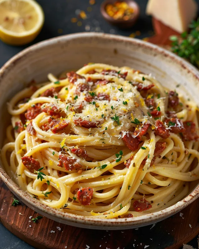 Zitronen‑Thymian-Chorizo-Carbonara