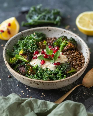 Linsen-Bowl mit geröstetem Brokkoli & Grünkohl