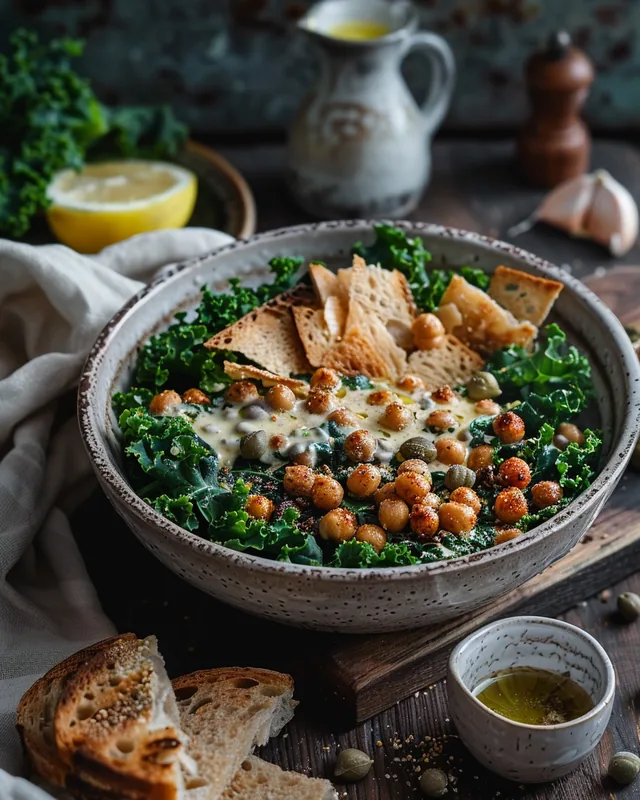 Knoblauch- & Kichererbsen-Focaccia-Bowl