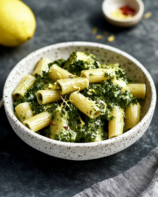 Grünkohl-Pasta mit Pinto-Bohnen