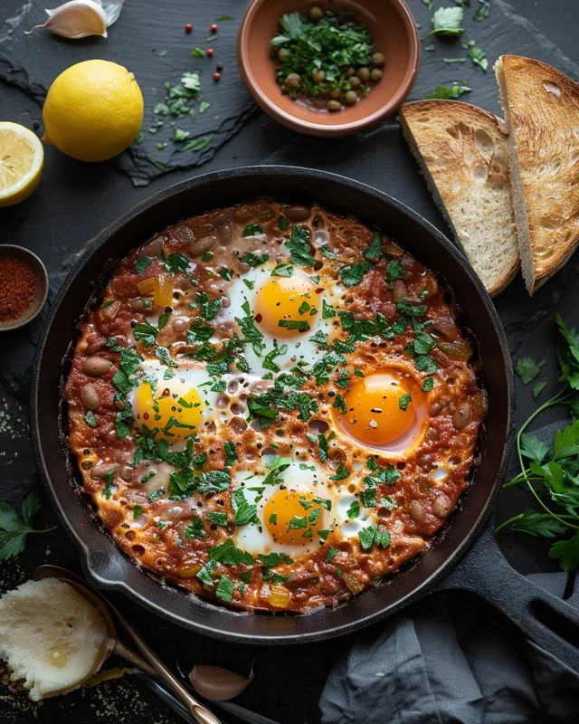 Shakshuka mit Tahini-Guss
