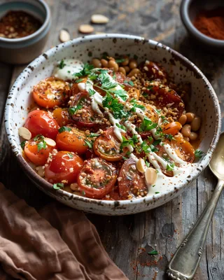 Tomaten-Tahini-Bohnen-Bowl