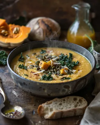 Kürbis- und Grünkohlsuppe