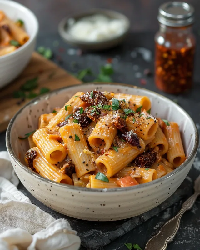 Würzige Pasta mit sonnengetrockneten Tomaten