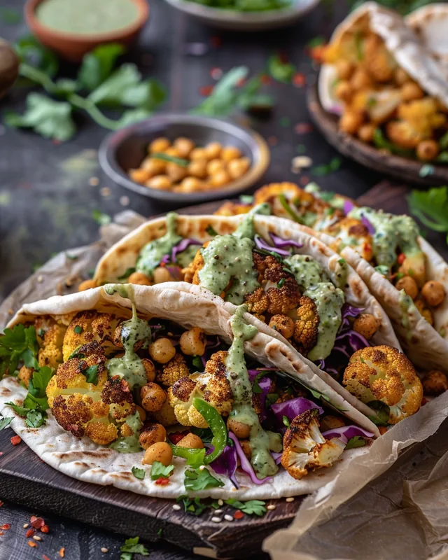 Blumenkohl- und Kichererbsen-Pita-Wraps