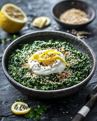 Grünes Orzo mit Sesam-Crunch