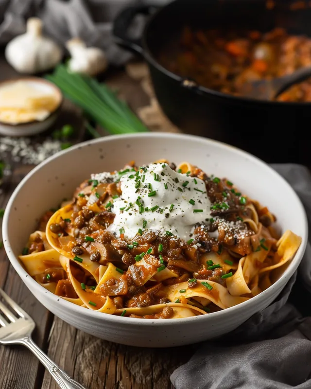 Pasta mit Pilz-Linsen-Ragù