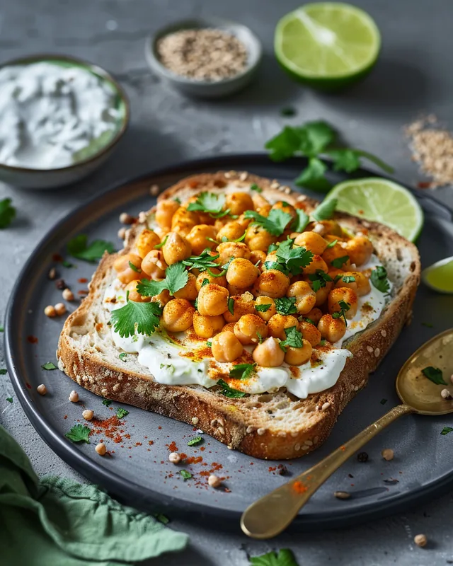 Curry-Kichererbsen auf Sauerteigbrot