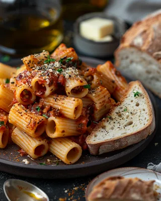Tomaten-Pasta-Eintopf mit Sauerteigbrot