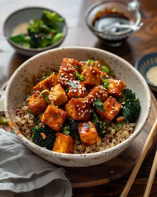 Quinoa-Bowl mit Ingwer und Tofu