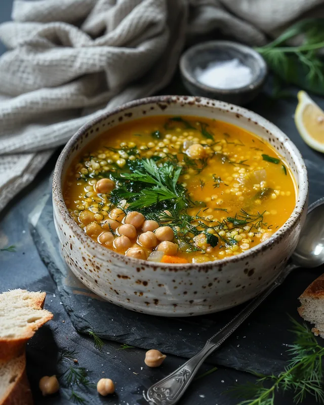 Kräuter-Kichererbsen-Couscous-Suppe