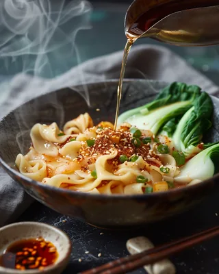 Handgezogene Nudeln mit Pak Choi