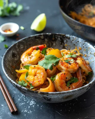 Sesam-Garnelen-Curry-Nudeln