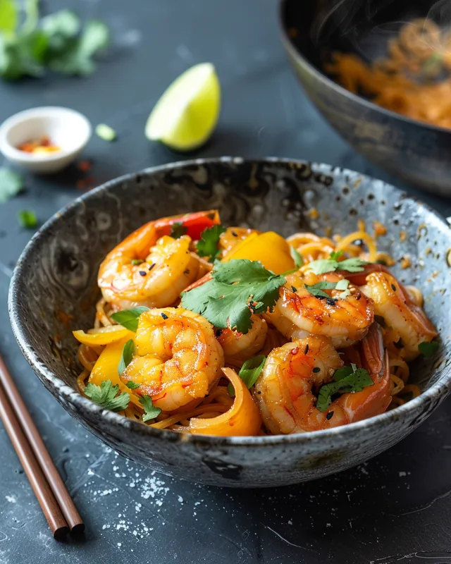 Sesam-Garnelen-Curry-Nudeln