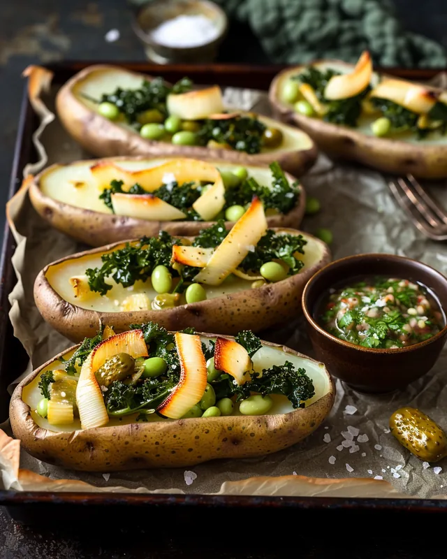 Gefüllte Kartoffelboote mit Blattgemüse