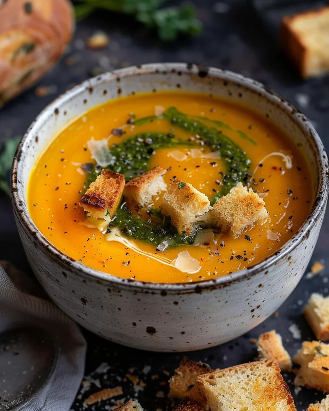 Wintersuppe mit Pesto‑Wirbel