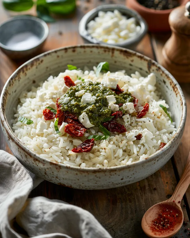 Reis-Bowl mit sonnengetrockneten Tomaten & Feta