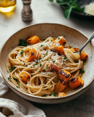 Knoblauch-Parmesan-Pasta mit Winterkürbis
