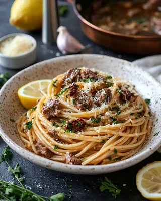 Zitronen-Knoblauch-Lamm-Pasta