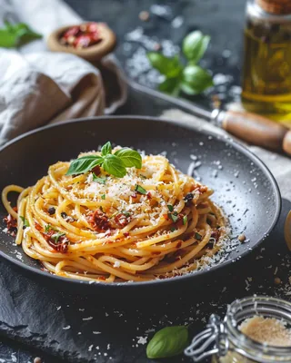 Spaghetti mit sonnengetrockneten Tomaten & Paprika